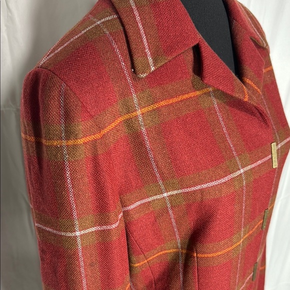 Carlisle Plaid Red Women's Jacket/Blazer 95% Wool 5% Cashmere. Size 10 - Picture 7 of 11
